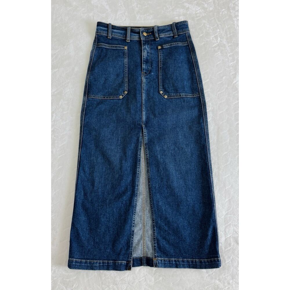 Zara Women’s Size S Harmony Skirt Jean Denim Maxi 70s Work Wear Capsule